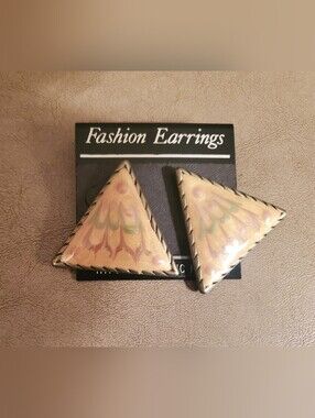 Peach Triangle Statement Earrings with Subtle Green Accents